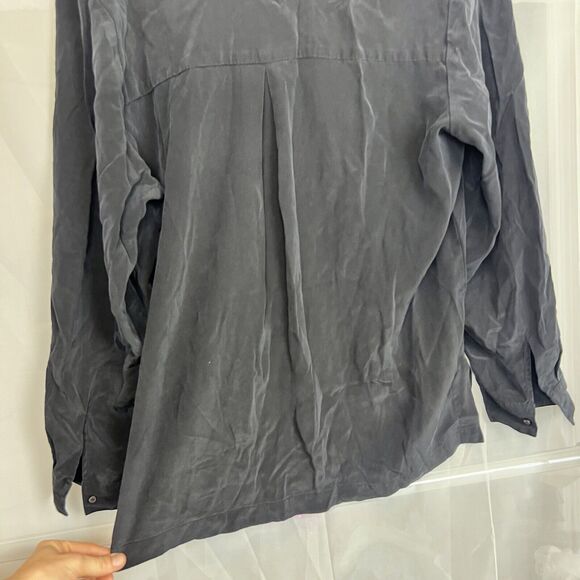 Norton Mcnaughton petites black 100% silk button down bloue sz PXL office - Picture 7 of 7